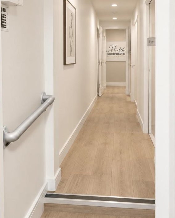 The corridor at Health Chiropractic Clinic, with treatment rooms and on-site x-ray